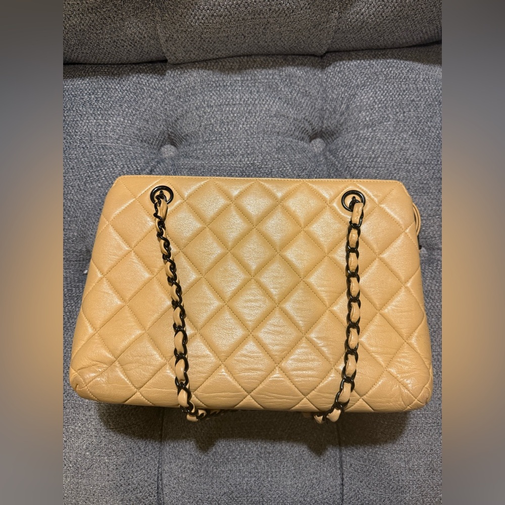 Chanel Tan Quilted Lambskin Chain Shoulder Bag